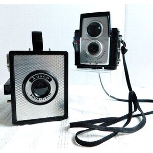 Vintage Camera Lot of 2, Brownie Starflex Kodak, Ansco Shur-Flash Untested